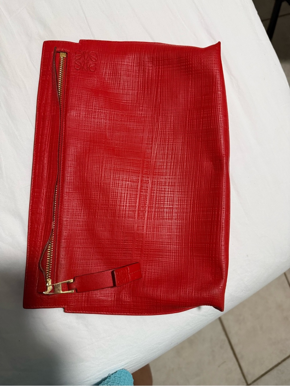 Loewe Red Textured Leather Zip Wristlet Clutch
